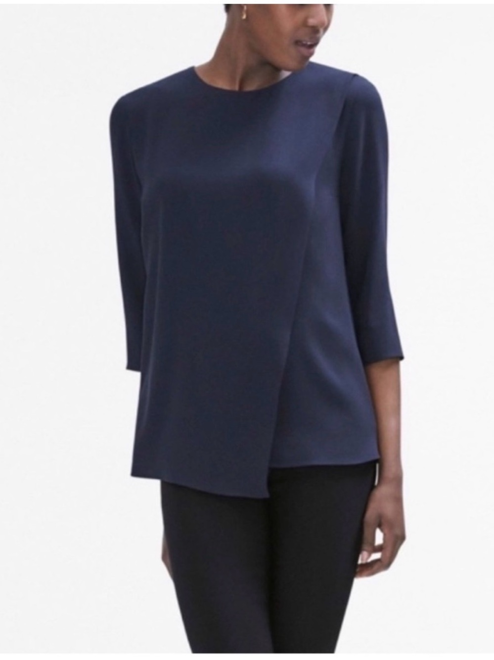 MM Lafleur Bourgeois Blouse navy split front draped XS